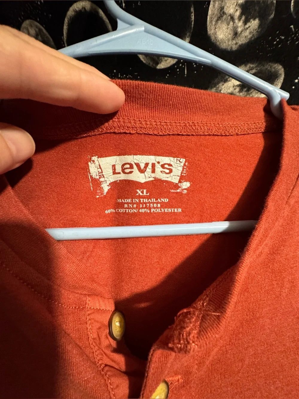 Levi's Men's Rust Orange Long Sleeve Henley Top Size XL